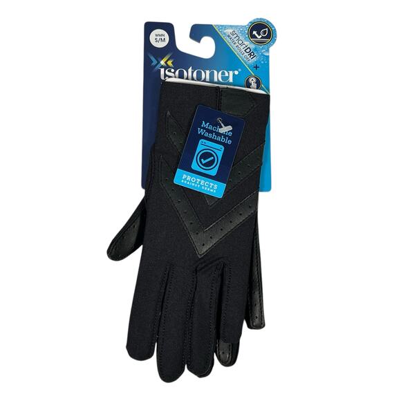 Isotoner SmartDri Black Water Repellent Smartphone Friendly Gloves Womens S/M - Picture 1 of 4